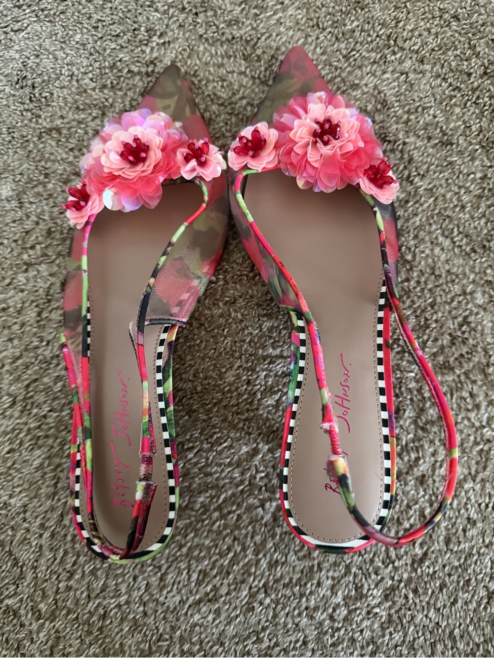 Betsey Johnson Pink Floral Pointed Slingback Flats